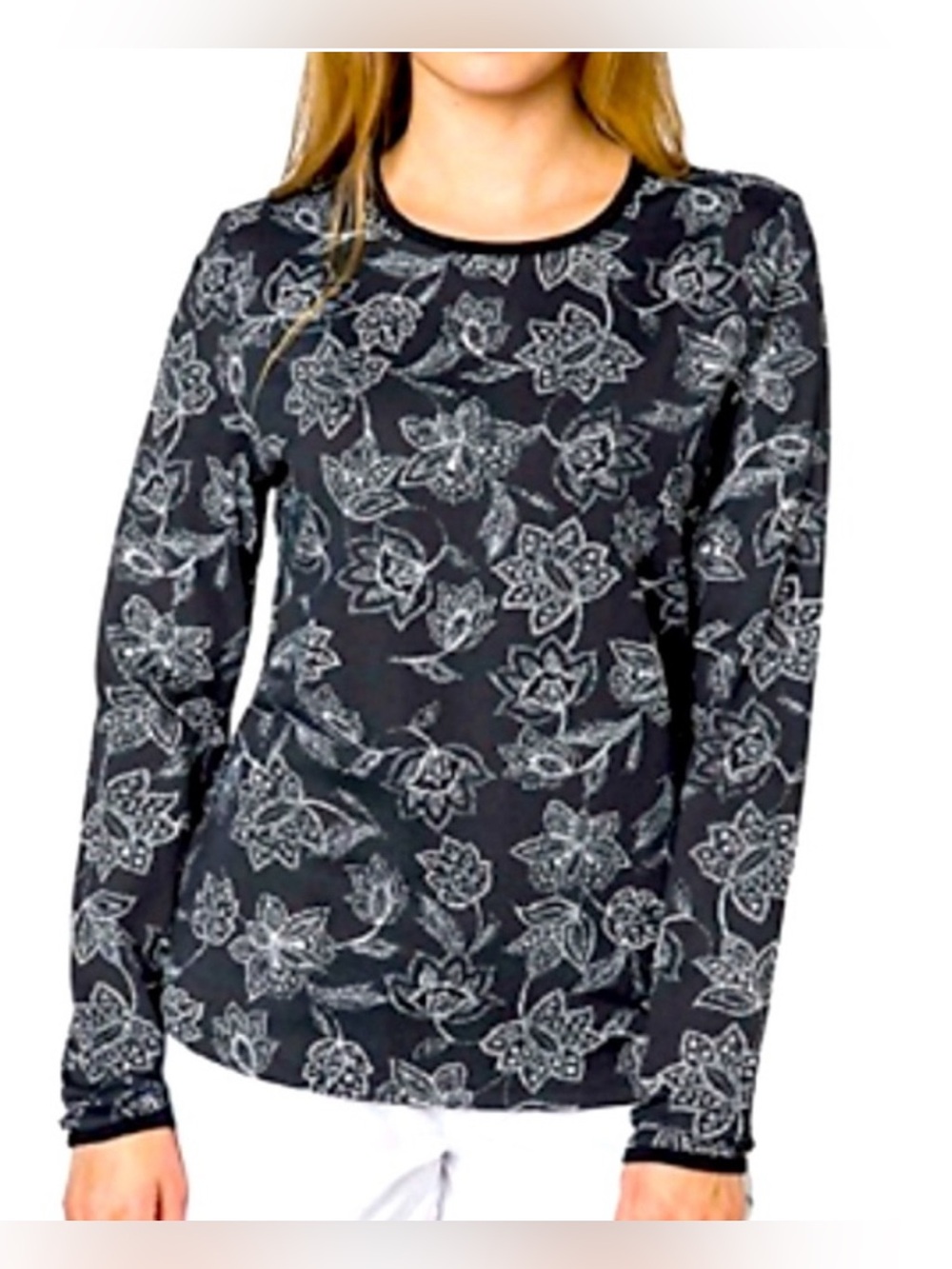 Hang Ten Rash Guard Size S Black Floral UPF 50+ Sun Shirt Long Sleeve Swim Surf